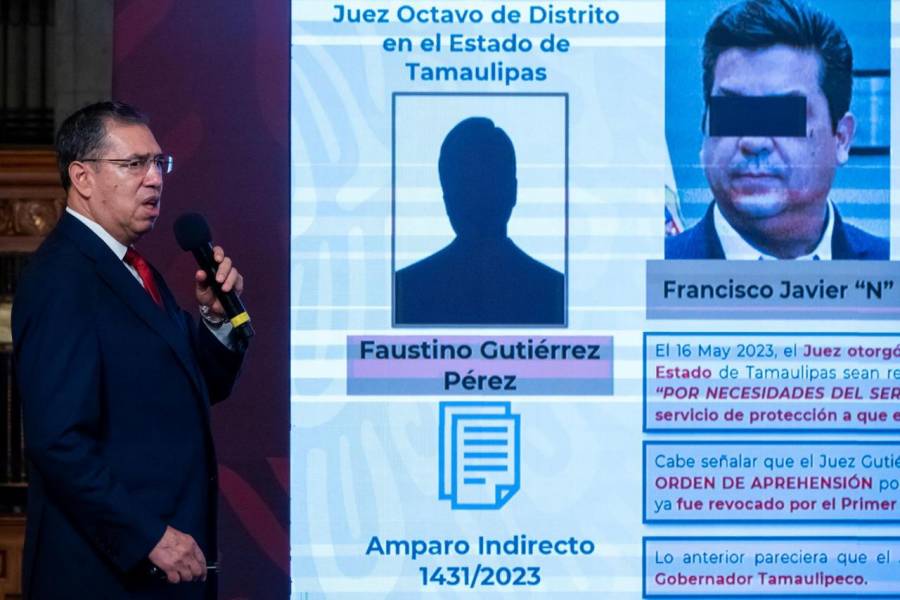 Exhiben a 8 jueces en la mañanera; entre ellos a quien regresó escoltas a Cabeza de Vaca